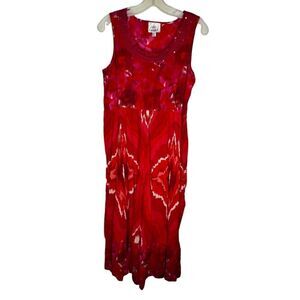 oso casuals dresses OSO Casuals Sleeveless Lace Up V-Neck Embroidered Midi A-Line Dress Size M